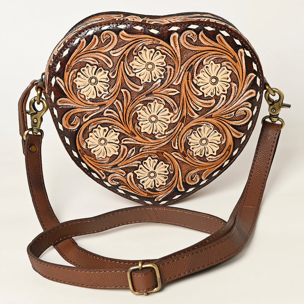 ADBGA425 Heart-Shaped Hand Tooled Leather Canteen Bag Genuine Western Floral by American Darling