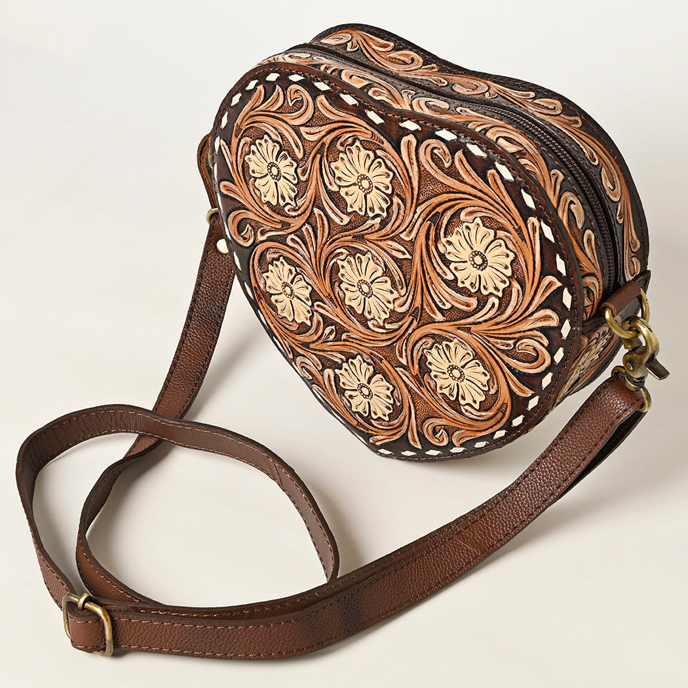 ADBGA425 Heart-Shaped Hand Tooled Leather Canteen Bag Genuine Western Floral by American Darling