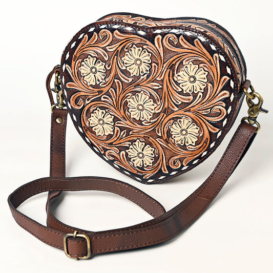 ADBGA425 Heart-Shaped Hand Tooled Leather Canteen Bag Genuine Western Floral by American Darling