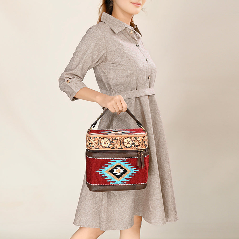 ADBGA427 Southwestern Wool & Tooled Leather Jewelry Case American Darling Western Carry Bag