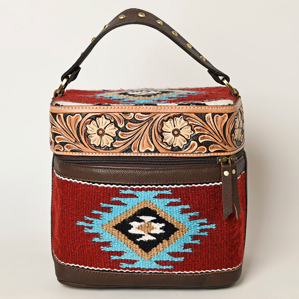 ADBGA427 Southwestern Wool & Tooled Leather Jewelry Case American Darling Western Carry Bag