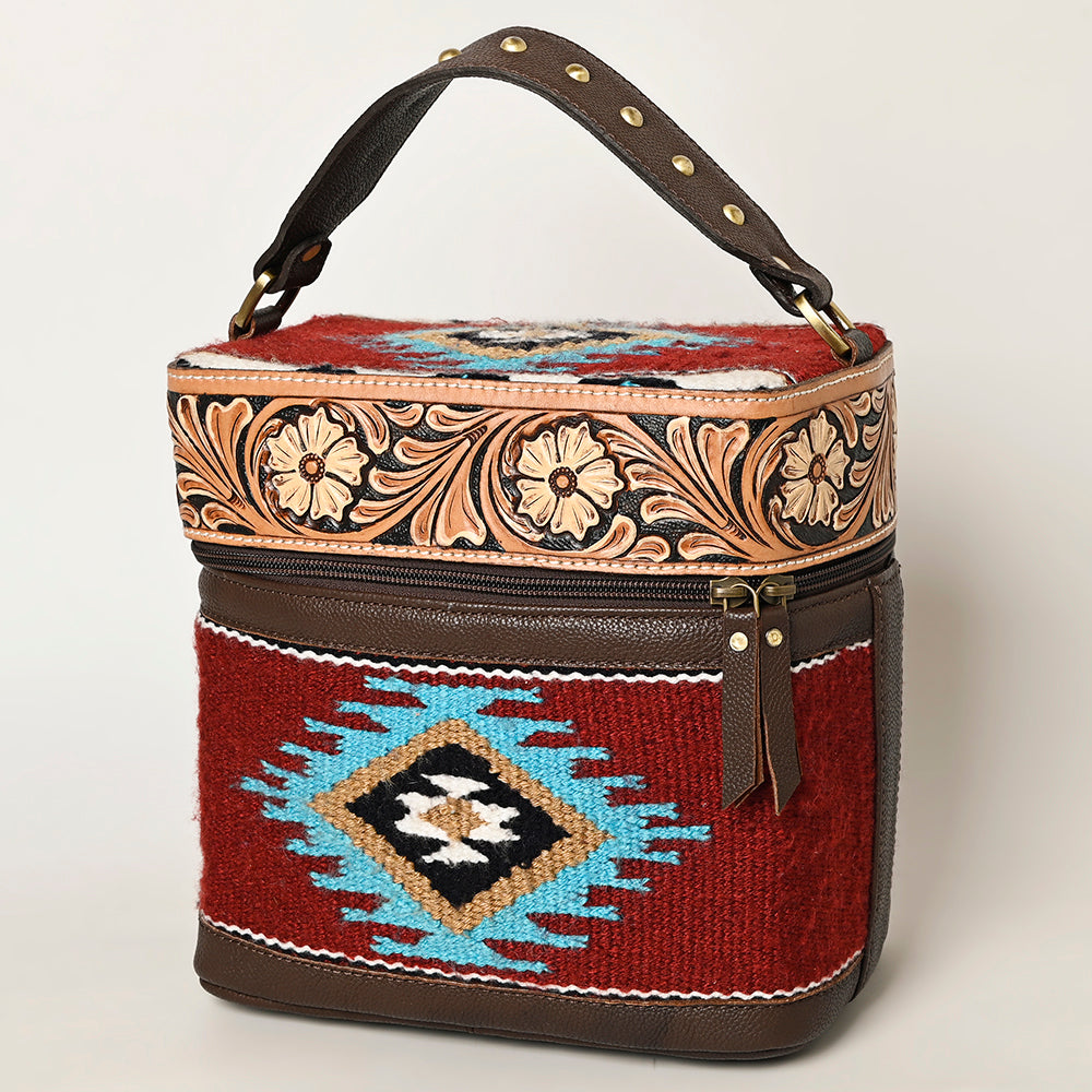 ADBGA427 Southwestern Wool & Tooled Leather Jewelry Case American Darling Western Carry Bag