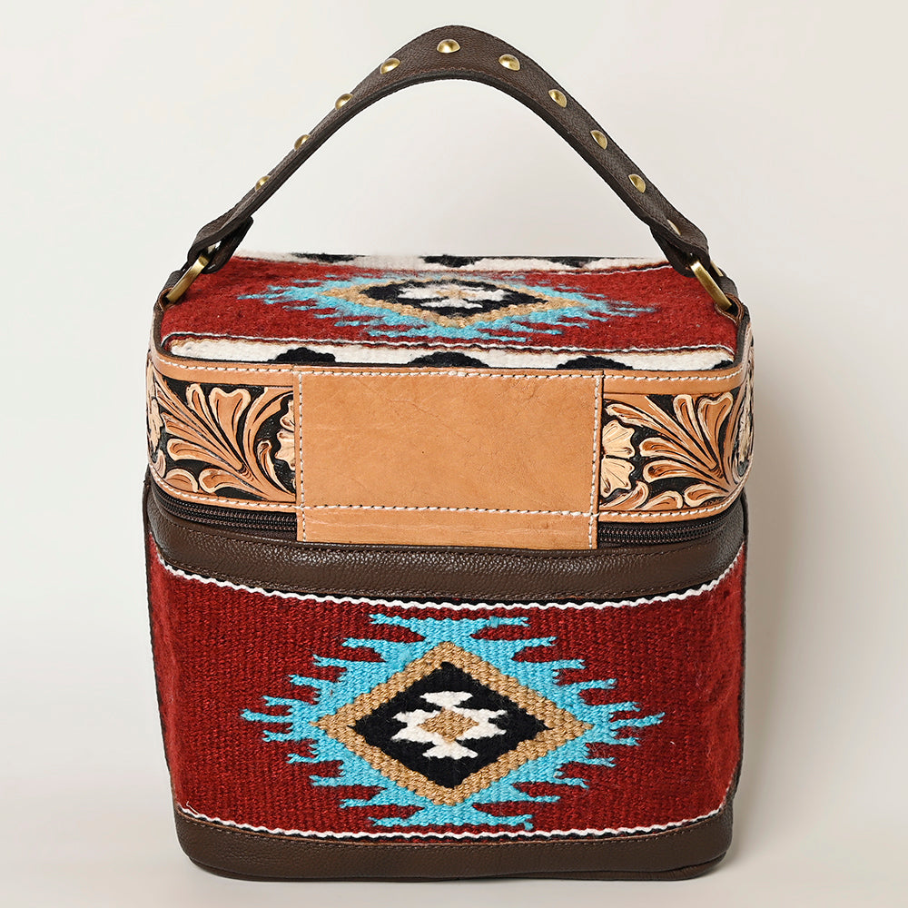 ADBGA427 Southwestern Wool & Tooled Leather Jewelry Case American Darling Western Carry Bag