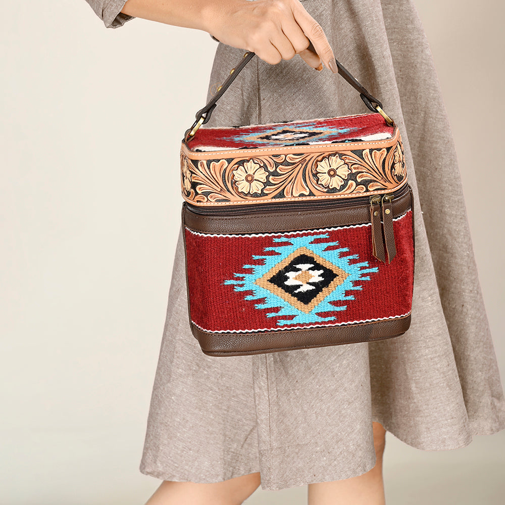 ADBGA427 Southwestern Wool & Tooled Leather Jewelry Case American Darling Western Carry Bag
