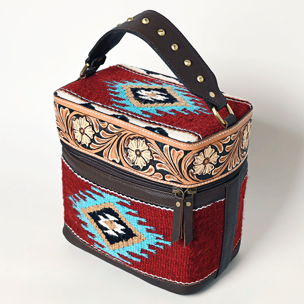 ADBGA427 Southwestern Wool & Tooled Leather Jewelry Case American Darling Western Carry Bag