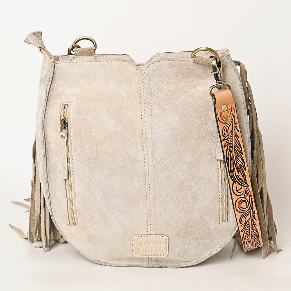 LC-ADBGA431 American Darling Western Feather Tooled Leather Large Crossbody Bag with Fringe
