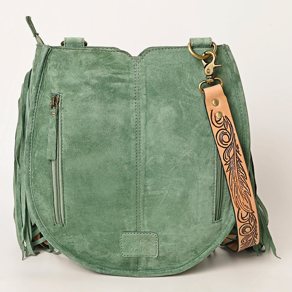 LC-ADBGA431 American Darling Western Feather Tooled Leather Large Crossbody Bag with Fringe
