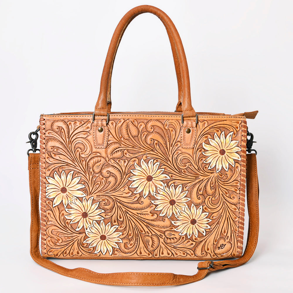 ADBG235 Hand Tooled Floral Leather Tote Bag with Adjustable Shoulder Strap