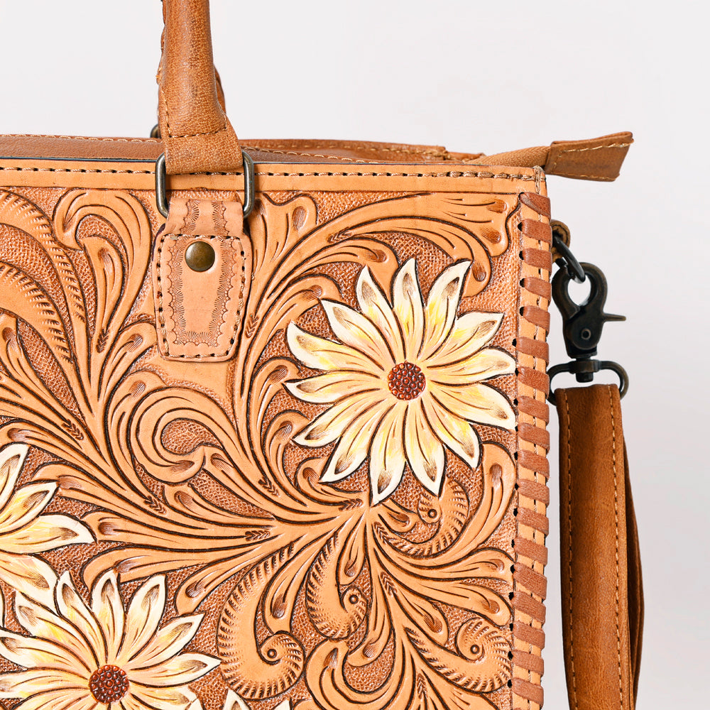ADBG235 Hand Tooled Floral Leather Tote Bag with Adjustable Shoulder Strap