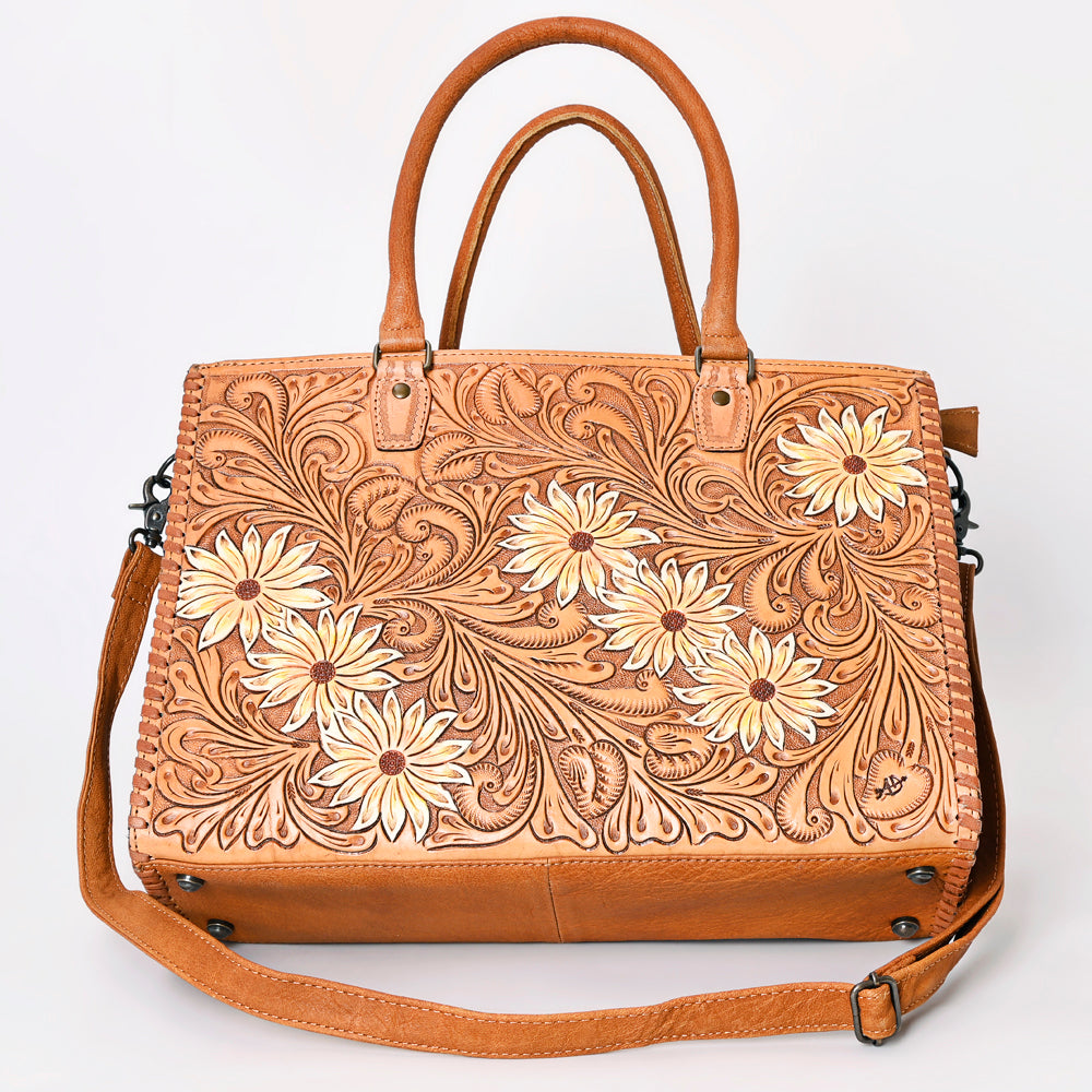 ADBG235 Hand Tooled Floral Leather Tote Bag with Adjustable Shoulder Strap