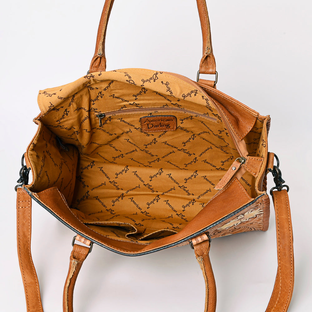 ADBG235 Hand Tooled Floral Leather Tote Bag with Adjustable Shoulder Strap