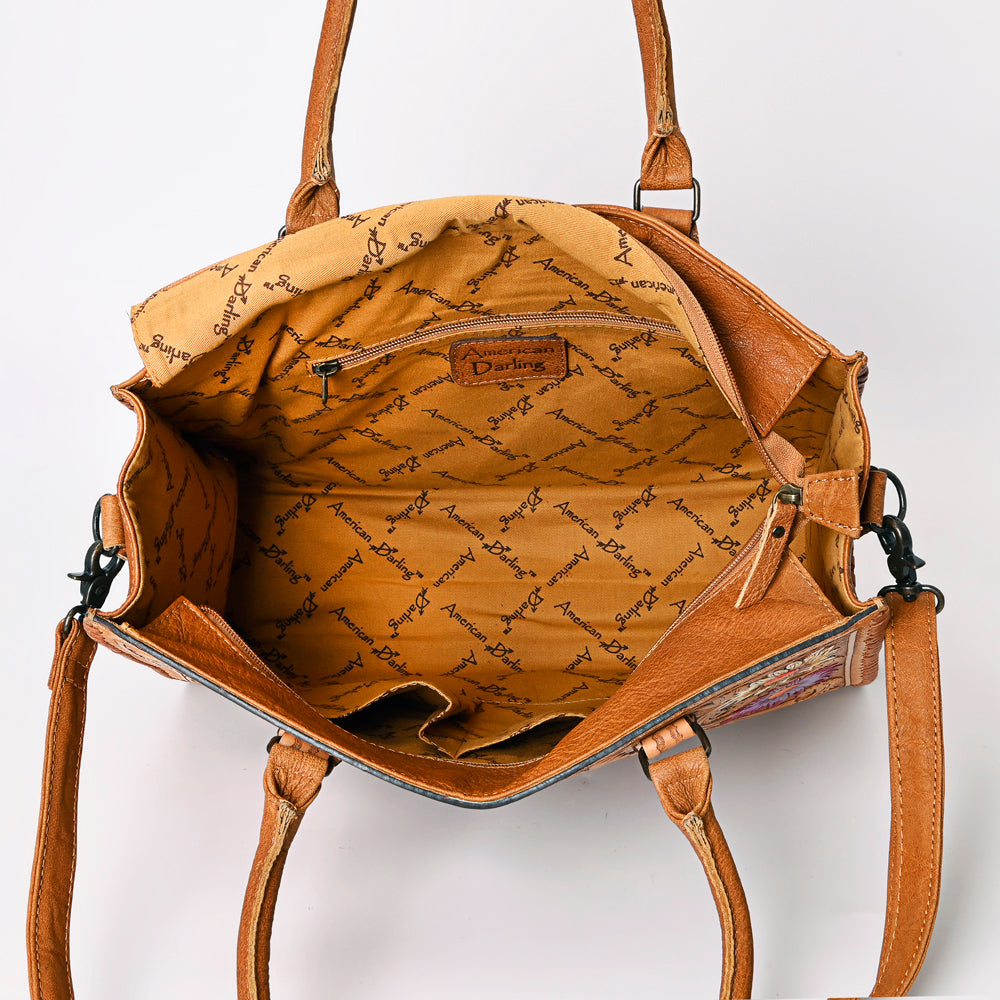ADBG235 Hand Tooled Floral Leather Tote Bag with Adjustable Shoulder Strap