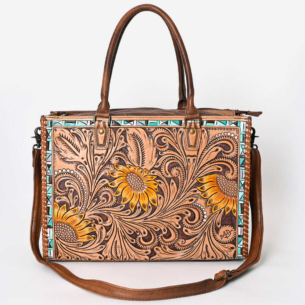 ADBG235 Hand Tooled Floral Leather Tote Bag with Adjustable Shoulder Strap