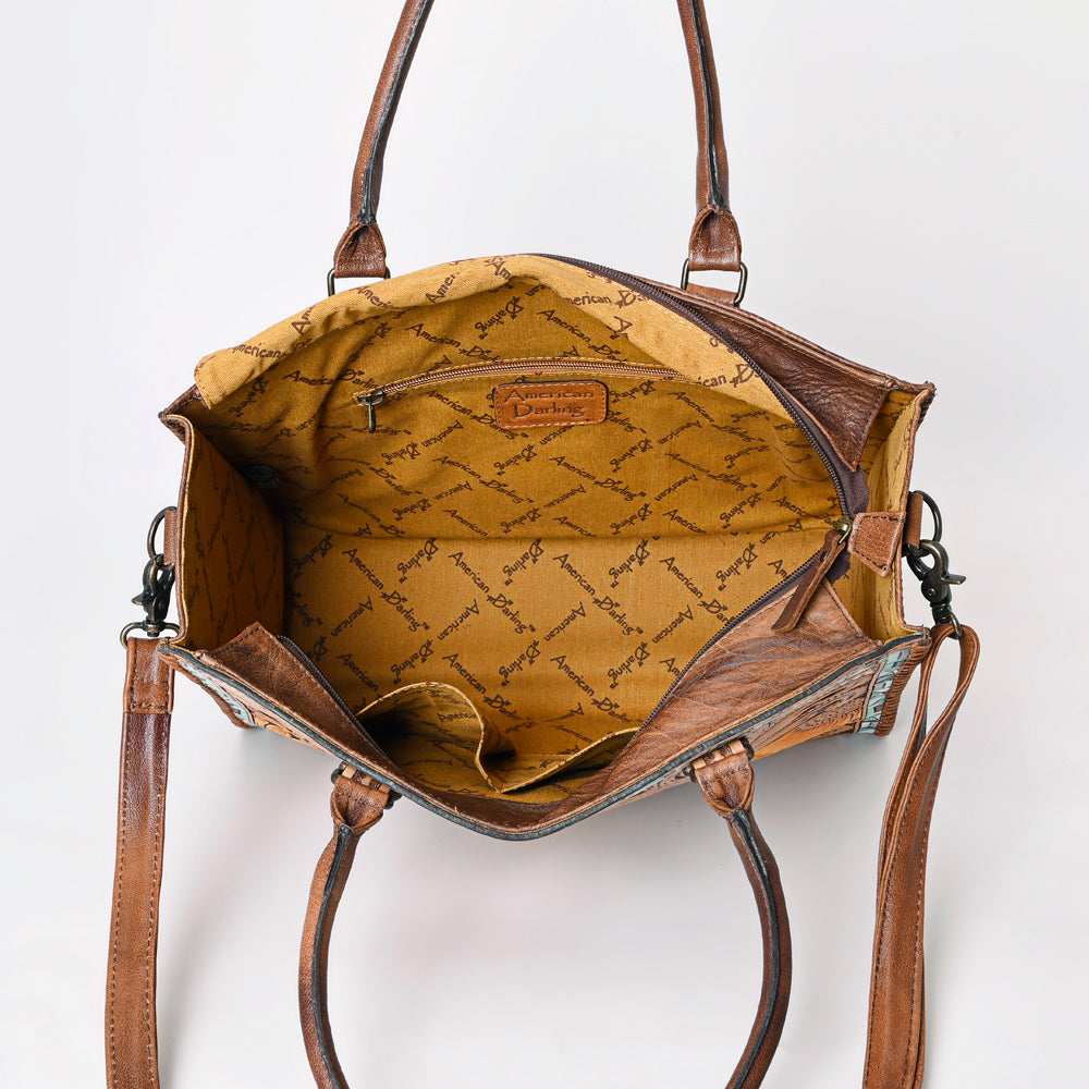 ADBG235 Hand Tooled Floral Leather Tote Bag with Adjustable Shoulder Strap