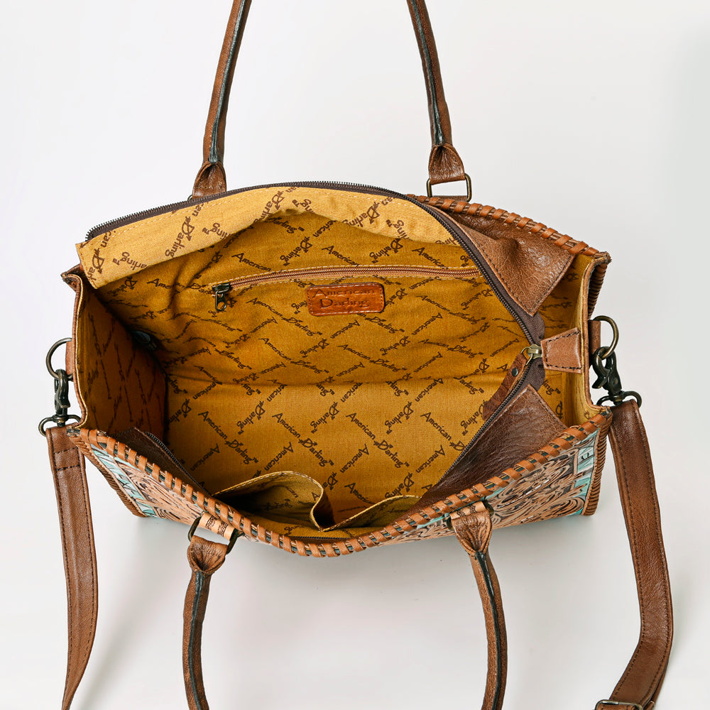 ADBG235 Hand Tooled Floral Leather Tote Bag with Adjustable Shoulder Strap