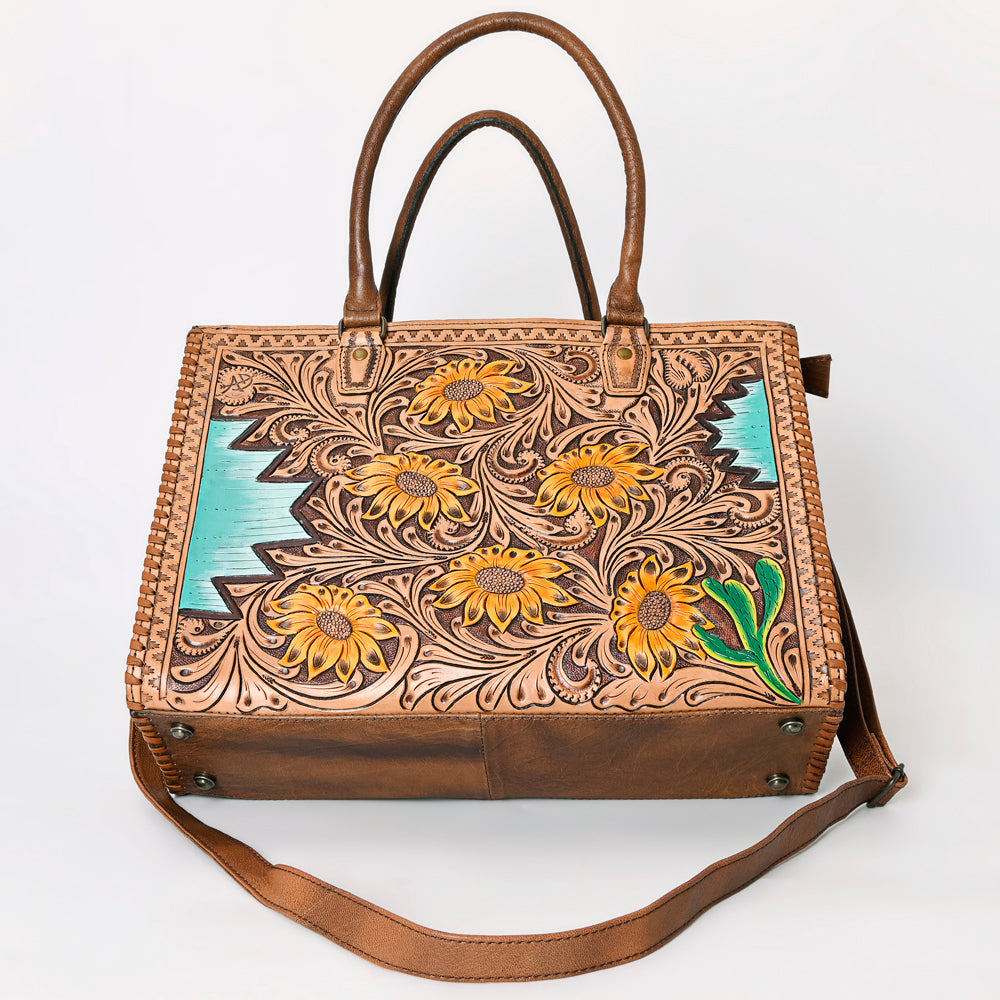 ADBG235 Hand Tooled Floral Leather Tote Bag with Adjustable Shoulder Strap