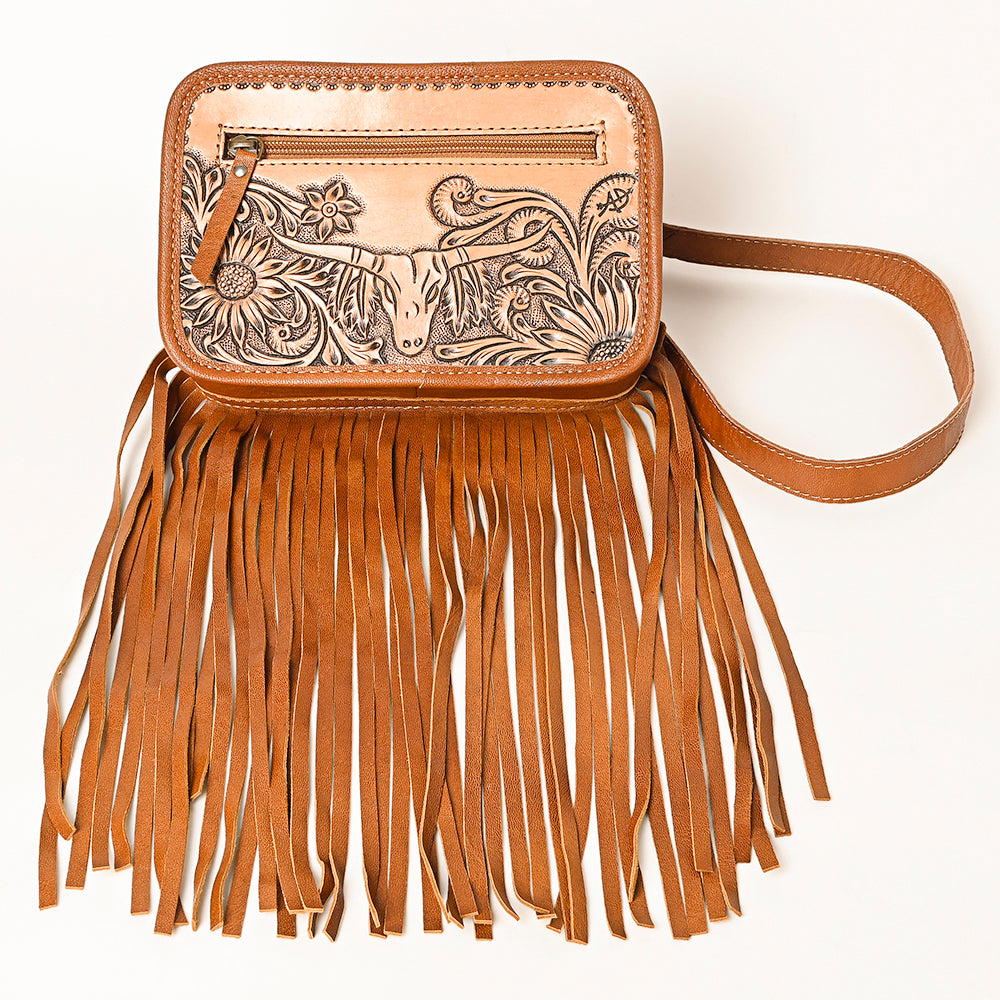 ADBG1247 American Darling Western Genuine Leather Hand-Tooled Fringe Fanny Pack | Women’s Western Belt Bag