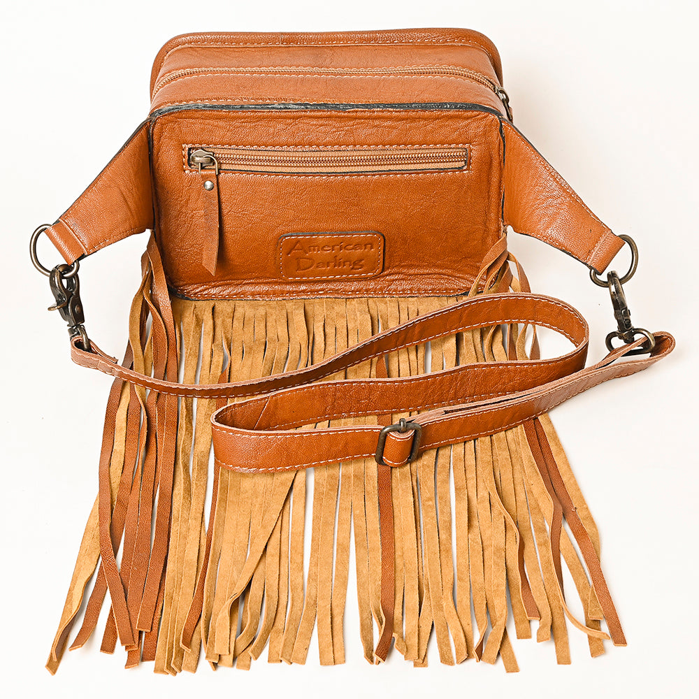 ADBG1247 American Darling Western Genuine Leather Hand-Tooled Fringe Fanny Pack | Women’s Western Belt Bag