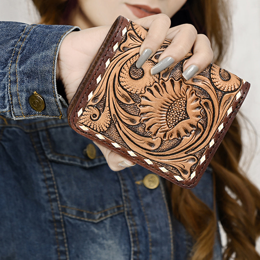 ADBG1249 American Darling Hand-Tooled Western Leather Wallet Bag | Floral Carved Genuine Leather Women’s Wallet
