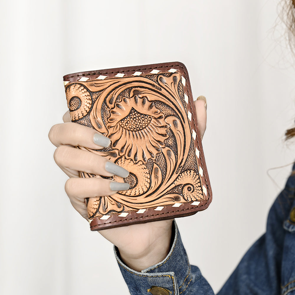 ADBG1249 American Darling Hand-Tooled Western Leather Wallet Bag | Floral Carved Genuine Leather Women’s Wallet
