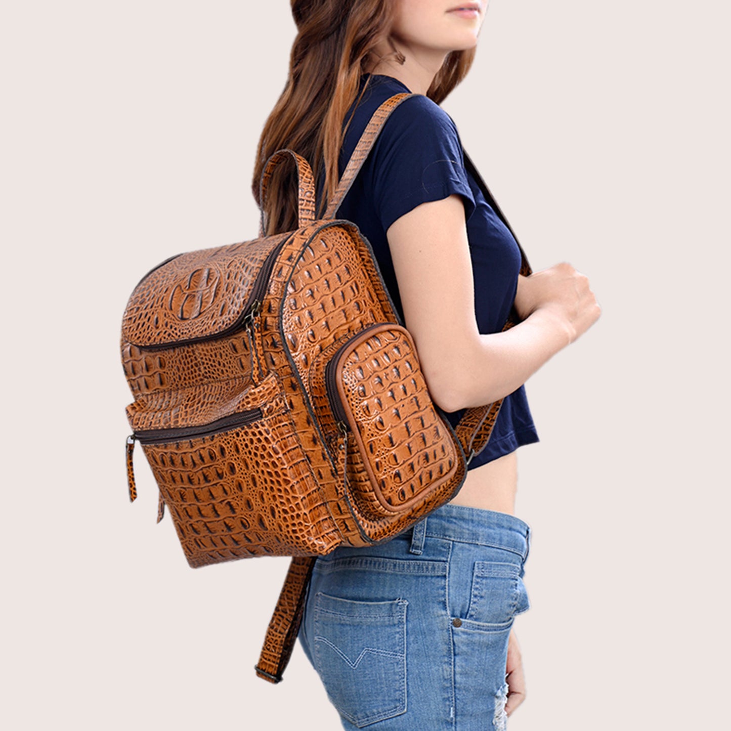 ADBG1250 American Darling Crocodile Embossed Leather Backpack | Western Travel Bag