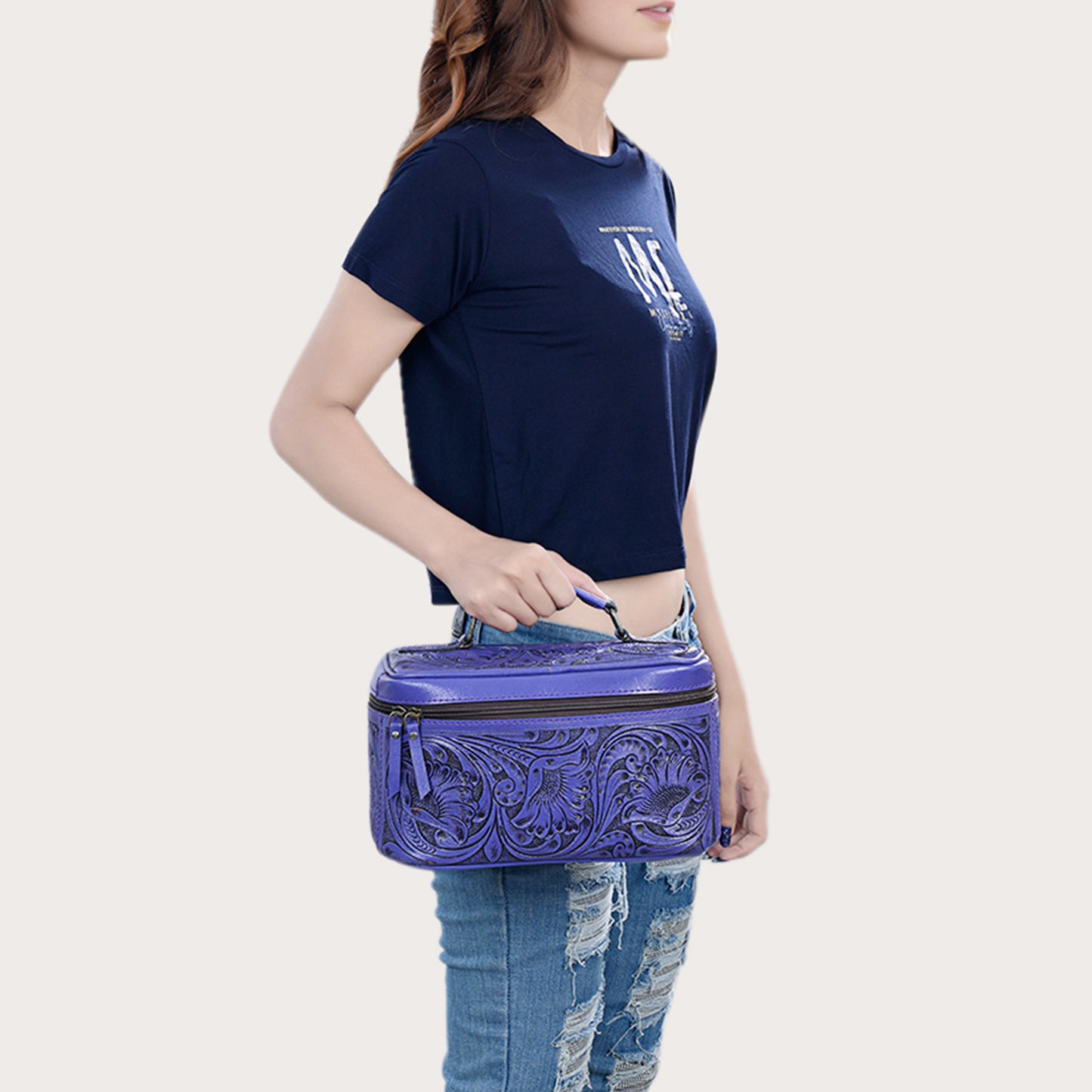 ADBG1251 American Darling Hand Tooled Leather Jewelry Case | Western Travel Bag