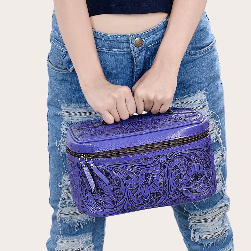 ADBG1251 American Darling Hand Tooled Leather Jewelry Case | Western Travel Bag