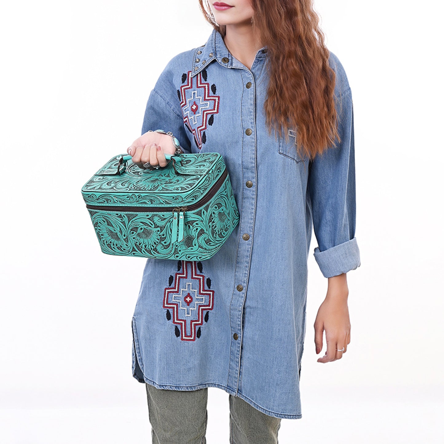 ADBG1251 American Darling Hand Tooled Leather Jewelry Case | Western Travel Bag