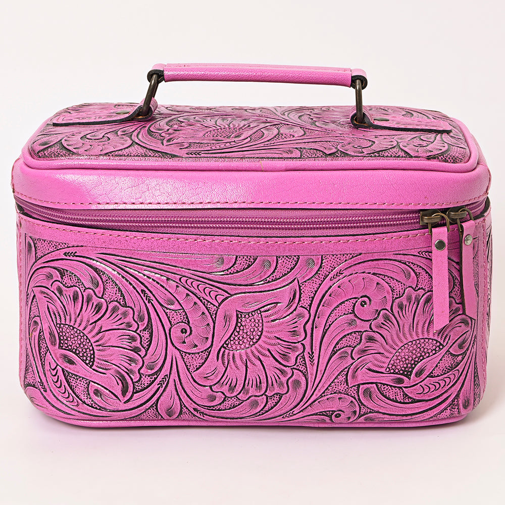 ADBG1251 American Darling Hand Tooled Leather Jewelry Case | Pink Western Travel Bag