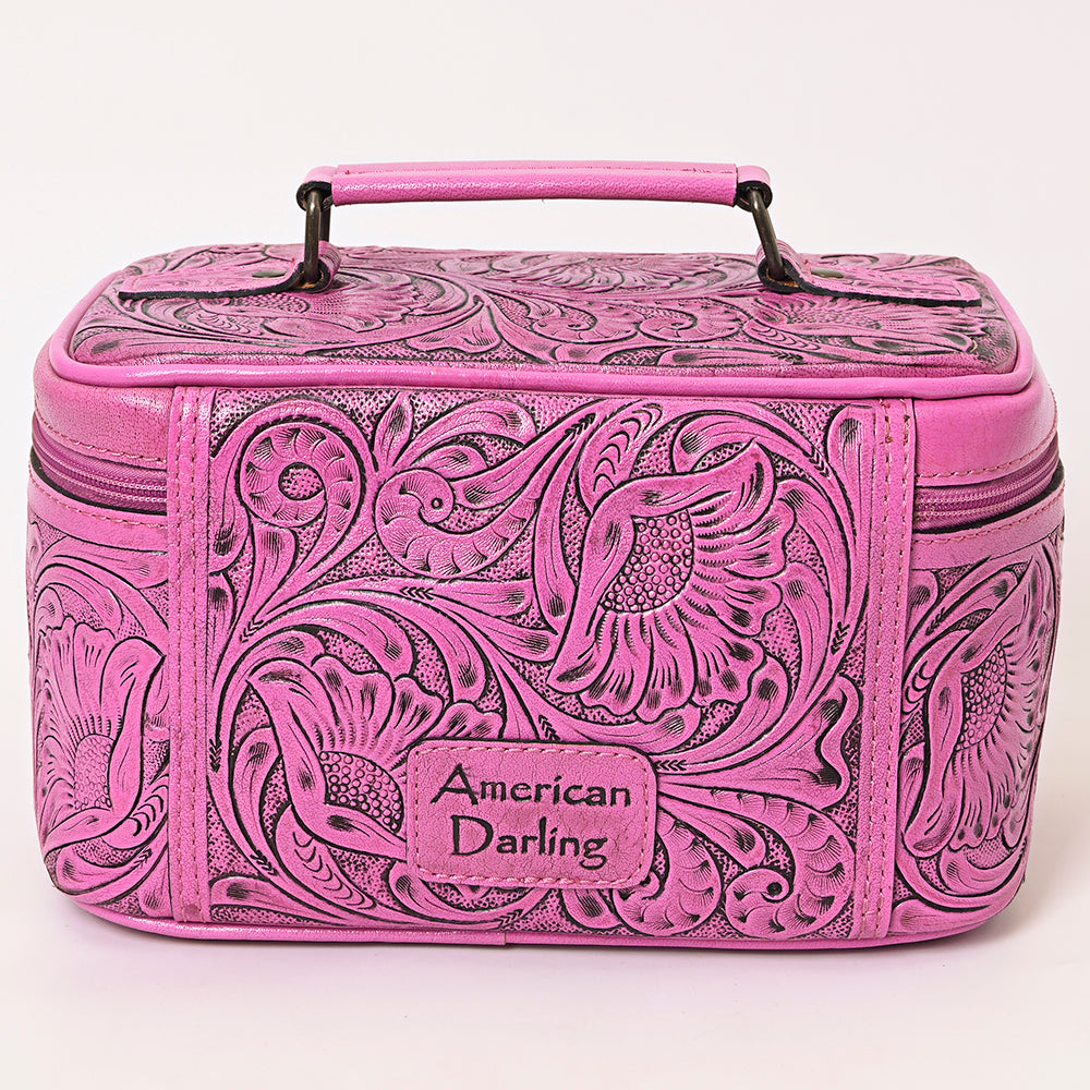 ADBG1251 American Darling Hand Tooled Leather Jewelry Case | Pink Western Travel Bag