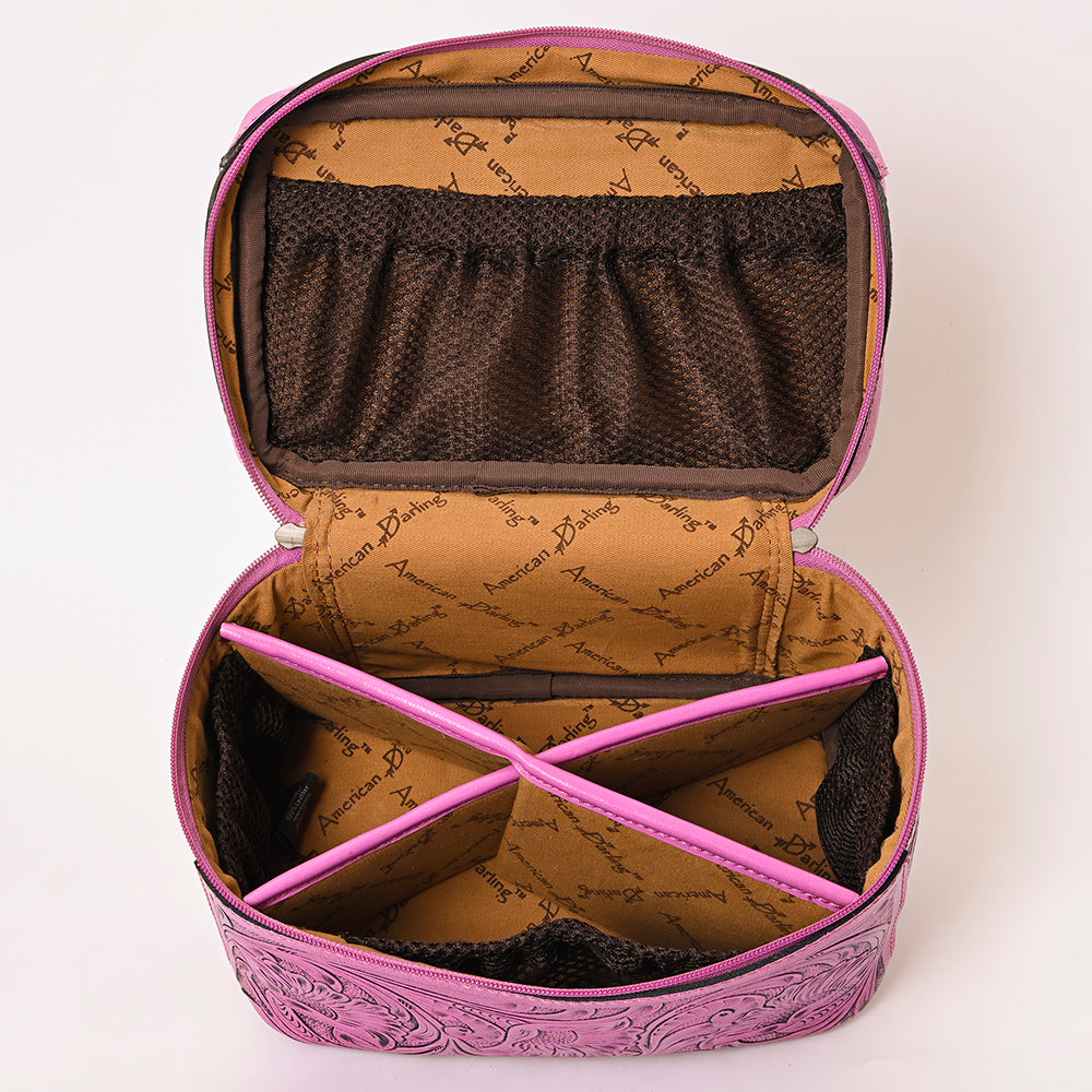 ADBG1251 American Darling Hand Tooled Leather Jewelry Case | Pink Western Travel Bag
