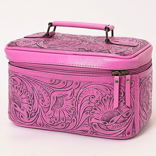 ADBG1251 American Darling Hand Tooled Leather Jewelry Case | Pink Western Travel Bag