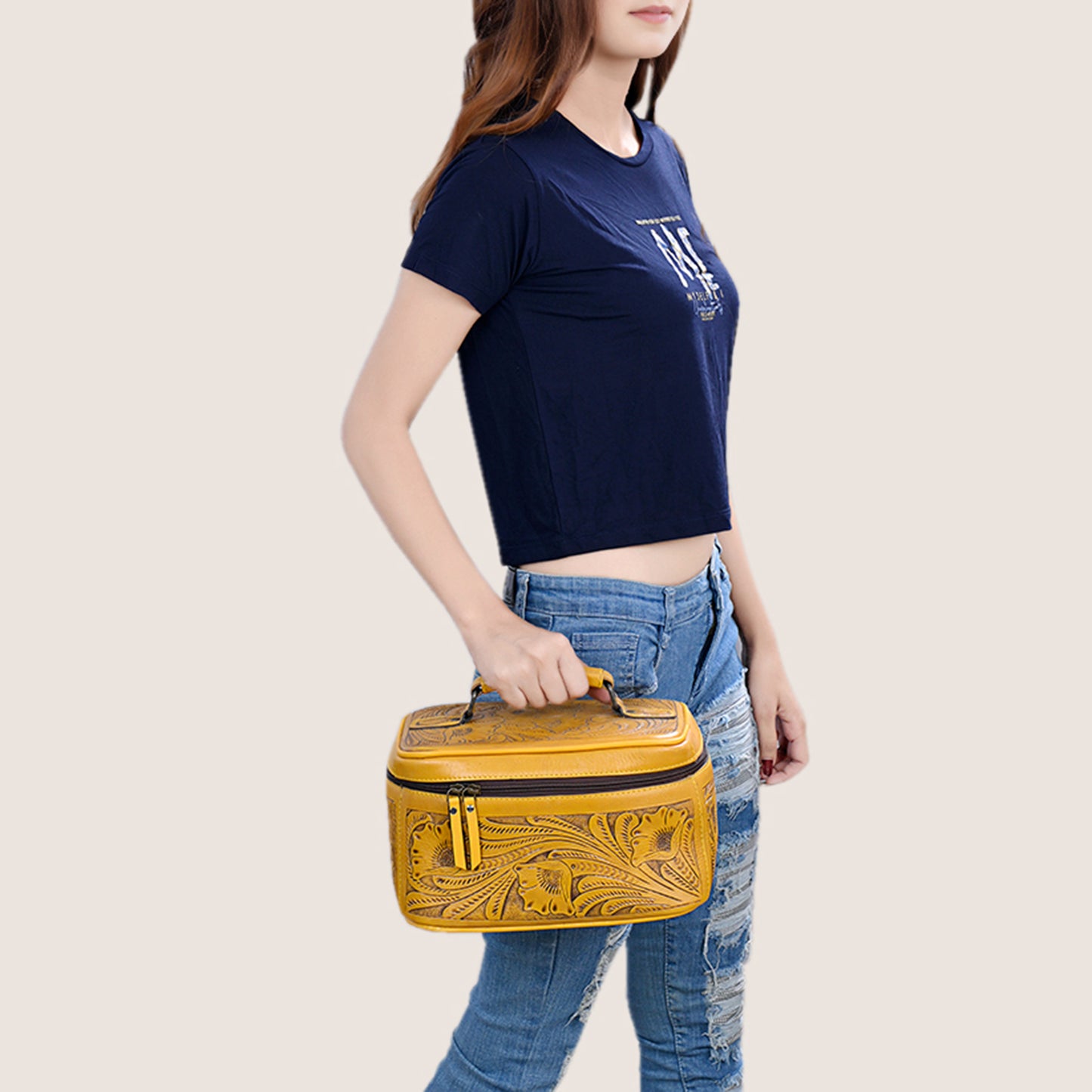 ADBG1251 American Darling Hand Tooled Leather Jewelry Case | Western Travel Bag