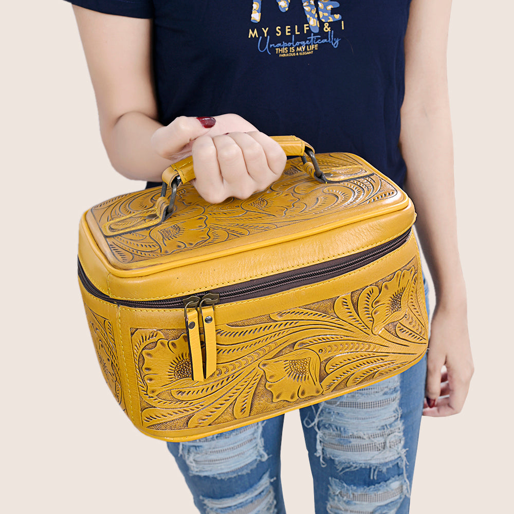 ADBG1251 American Darling Hand Tooled Leather Jewelry Case | Western Travel Bag