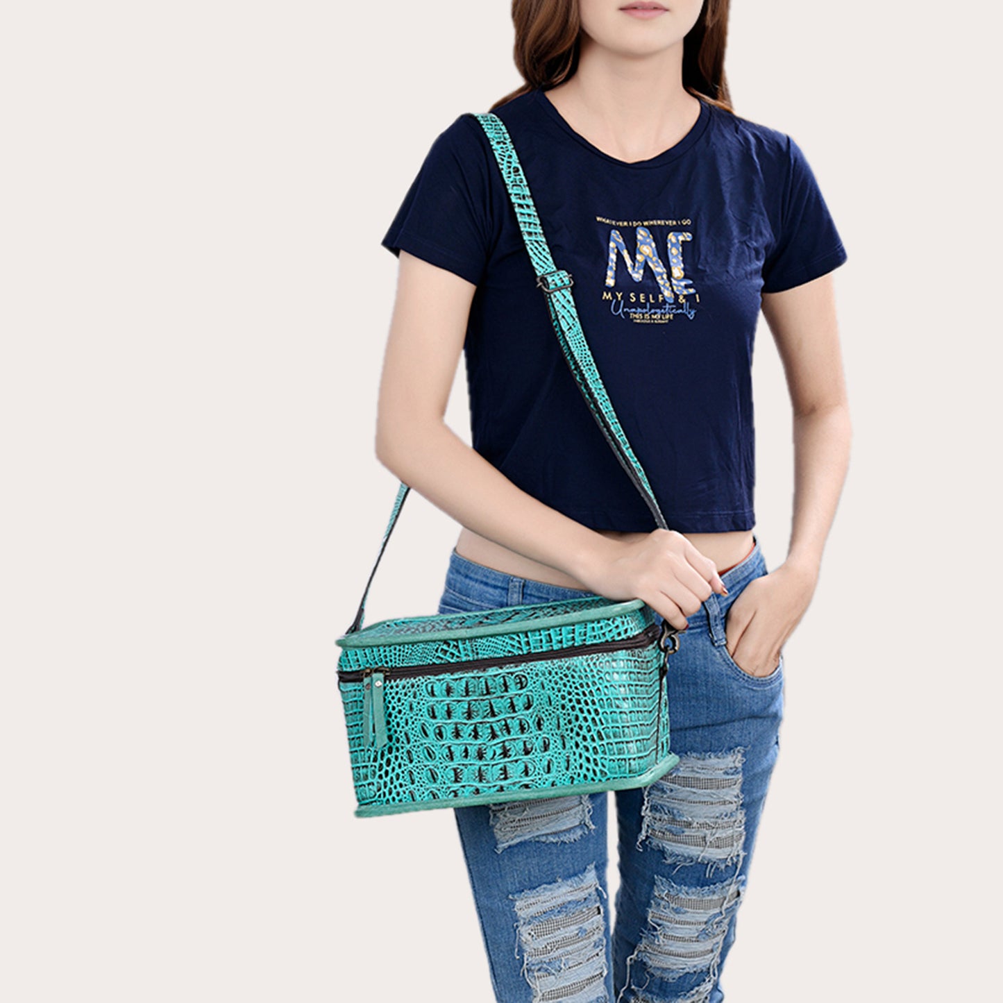 ADBG1252 American Darling Crocodile Embossed Jewelry Case | Western Travel Bag