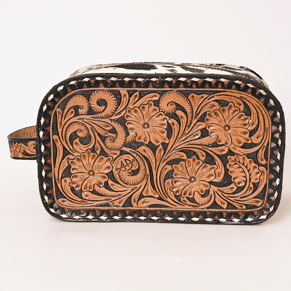 ADBG1255 American Darling Hand-Tooled Leather & Hair-On Cowhide Western Jewelry Bag - Genuine Leather Travel Case