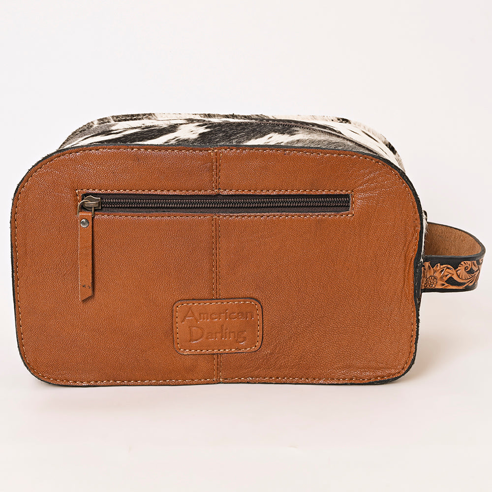 ADBG1255 American Darling Hand-Tooled Leather & Hair-On Cowhide Western Jewelry Bag - Genuine Leather Travel Case