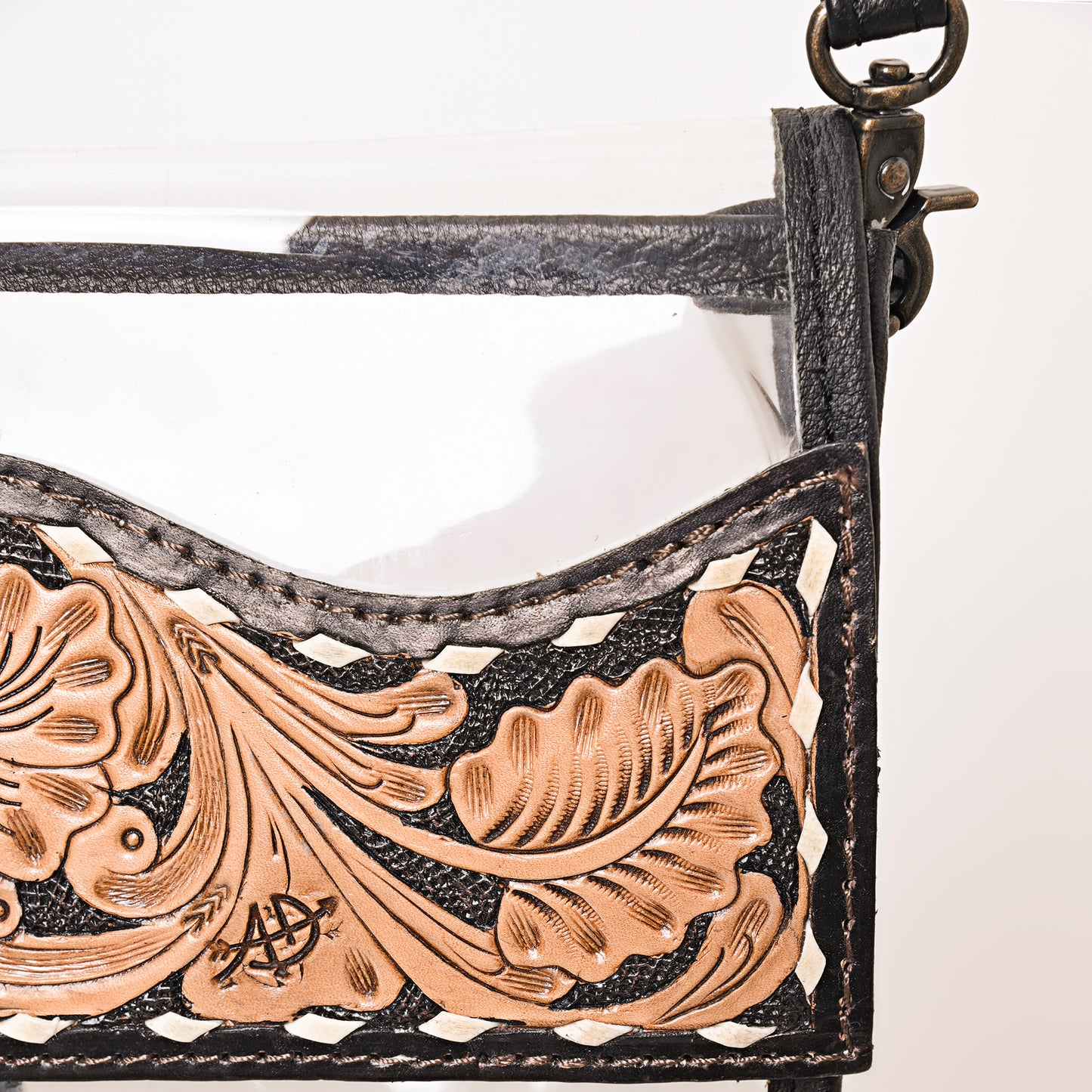 ADBG1256 American Darling Hand-Tooled Leather Clear Western Crossbody Bag with Fringe - Genuine Leather