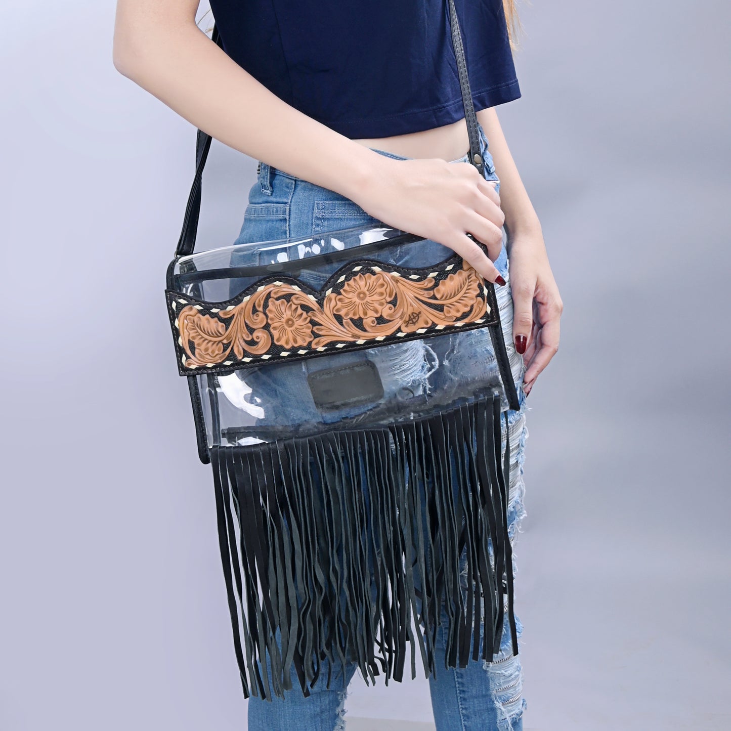 ADBG1256 Clear Bag Hand Tooled Genuine Leather Women Bag Western Handbag Purse