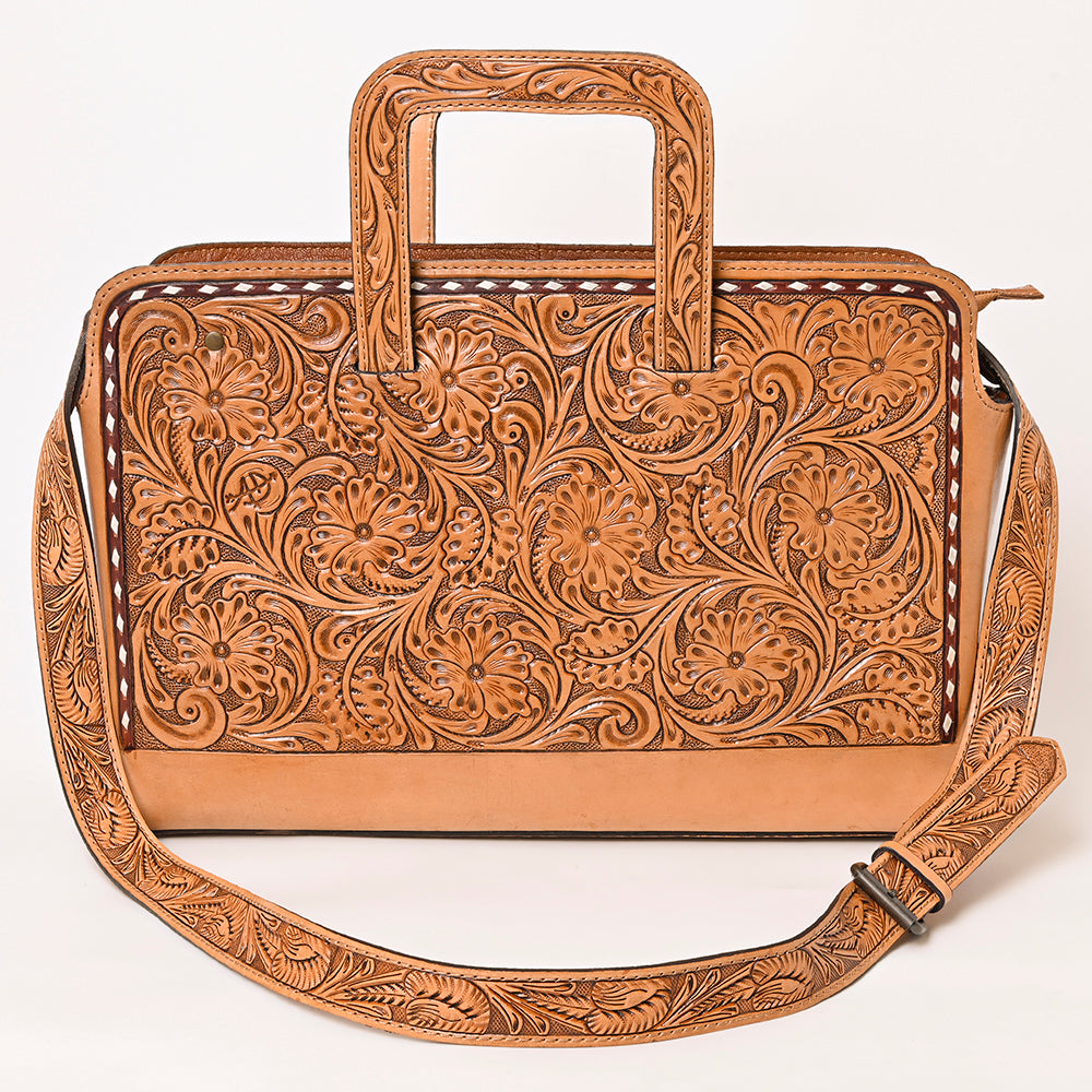 ADBG1259 American Darling Hand-Tooled Genuine Leather Western Briefcase Bag - Floral Carved Artisan Handbag