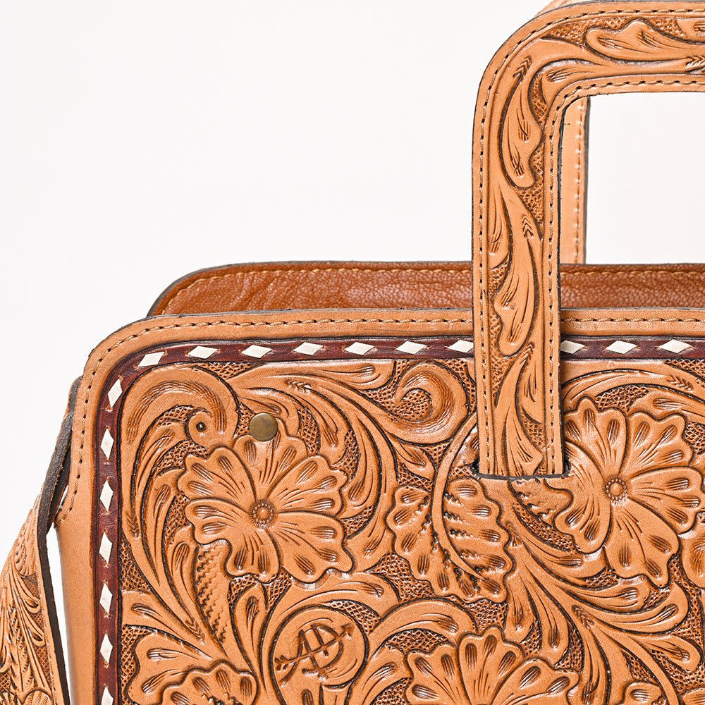 ADBG1259 American Darling Hand-Tooled Genuine Leather Western Briefcase Bag - Floral Carved Artisan Handbag