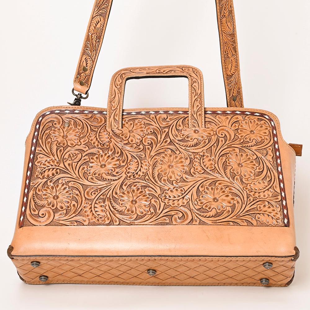 ADBG1259 American Darling Hand-Tooled Genuine Leather Western Briefcase Bag - Floral Carved Artisan Handbag