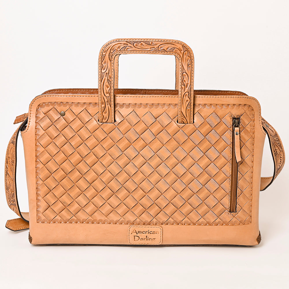 ADBG1259 American Darling Hand-Tooled Genuine Leather Western Briefcase Bag - Floral Carved Artisan Handbag