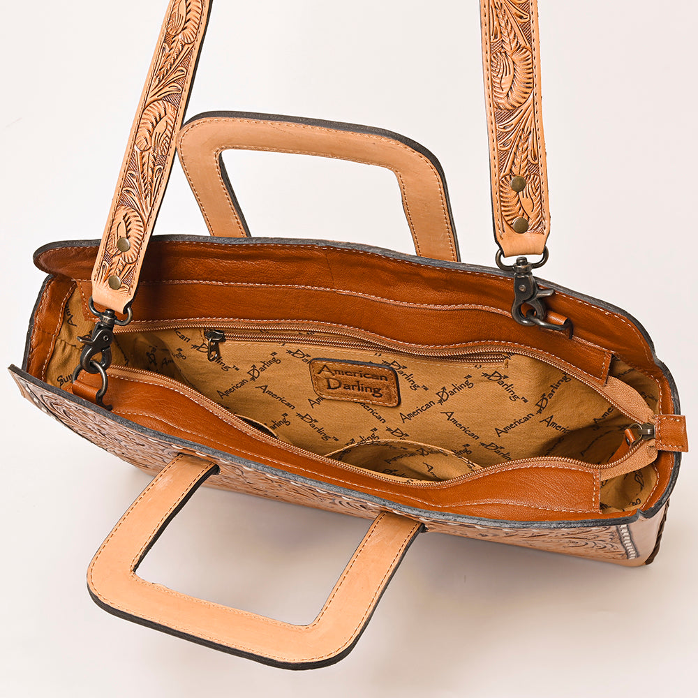 ADBG1259 American Darling Hand-Tooled Genuine Leather Western Briefcase Bag - Floral Carved Artisan Handbag