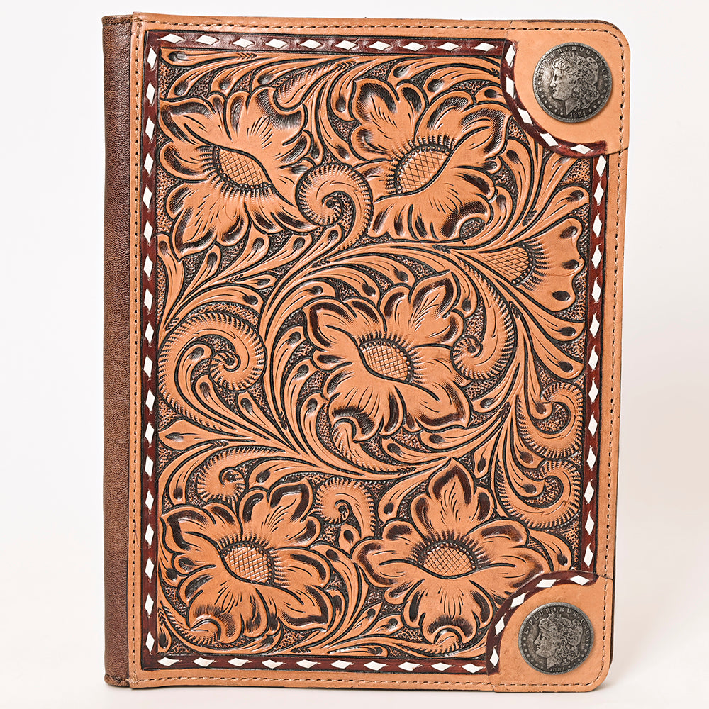 ADBG1266 American Darling Hand-Tooled Genuine Leather Western Portfolio Bag - Floral Carved Document Case