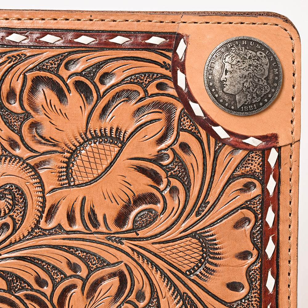 ADBG1266 American Darling Hand-Tooled Genuine Leather Western Portfolio Bag - Floral Carved Document Case