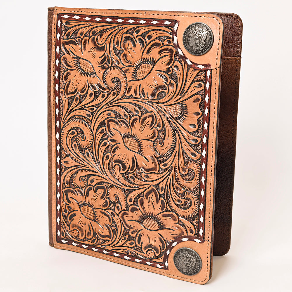 ADBG1266 American Darling Hand-Tooled Genuine Leather Western Portfolio Bag - Floral Carved Document Case