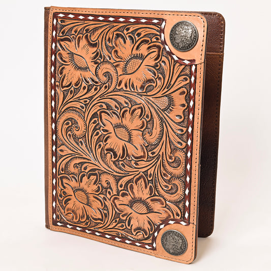 ADBG1266 American Darling Hand-Tooled Genuine Leather Western Portfolio Bag - Floral Carved Document Case