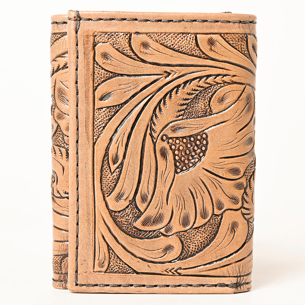 ADBG1268 American Darling Hand-Tooled Genuine Leather Western Trifold Wallet - Floral Carved Artisan Wallet