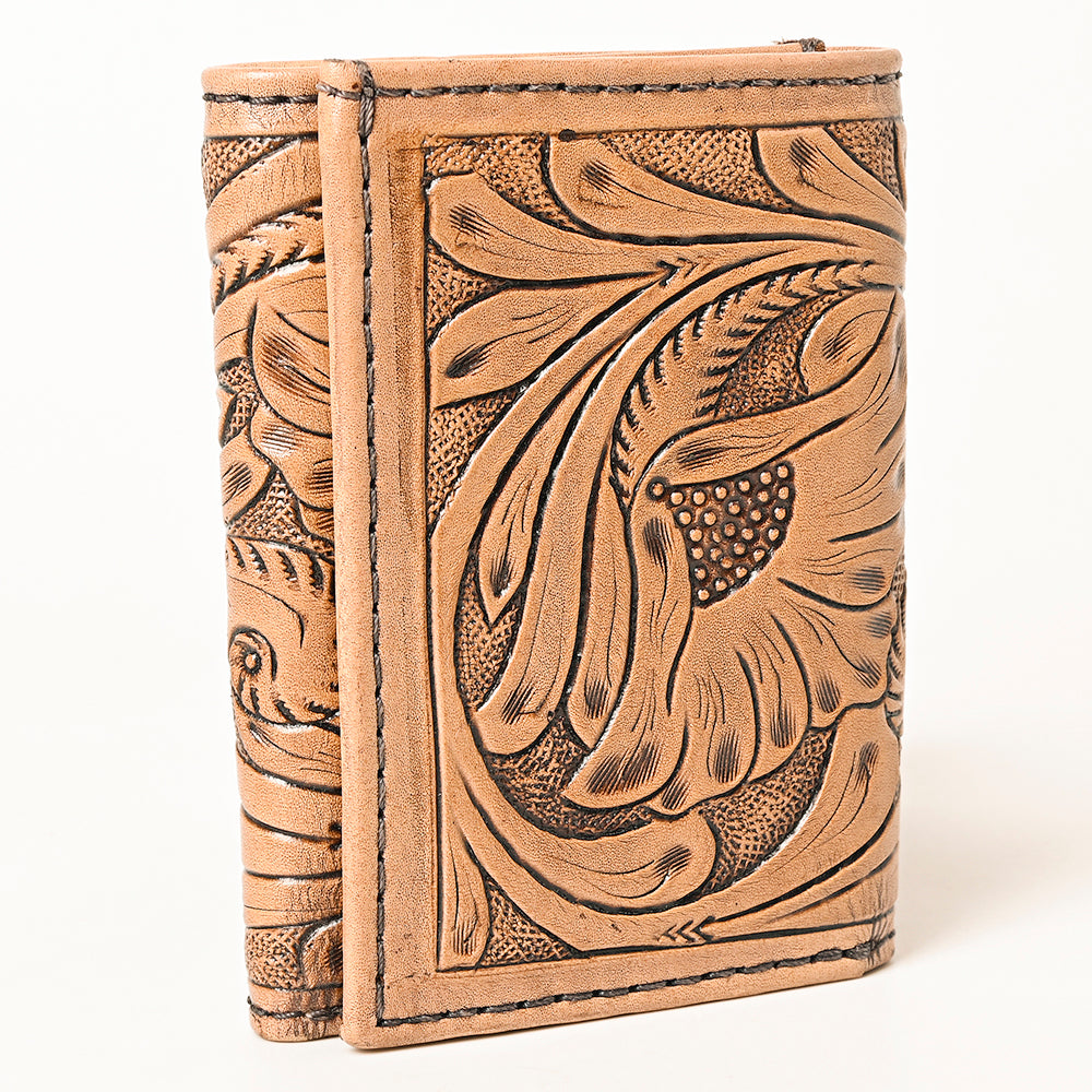ADBG1268 American Darling Hand-Tooled Genuine Leather Western Trifold Wallet - Floral Carved Artisan Wallet